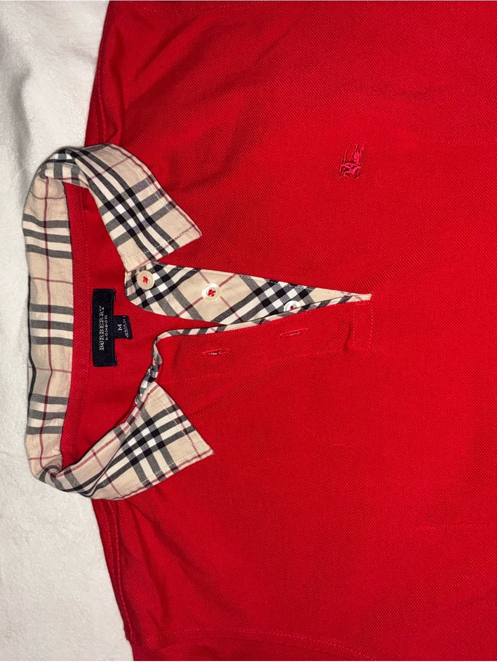 Burberry Red Polo with Iconic Beige Check Collar